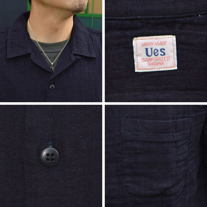 UES "552605-I" Herringbone Double Gauze Indigo S/S Shirt