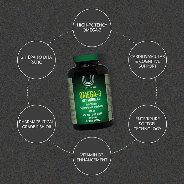 Ultimate Omega-3 Triple Strength 900mg with Vitamin D3 - 65 Softgels, Supplements