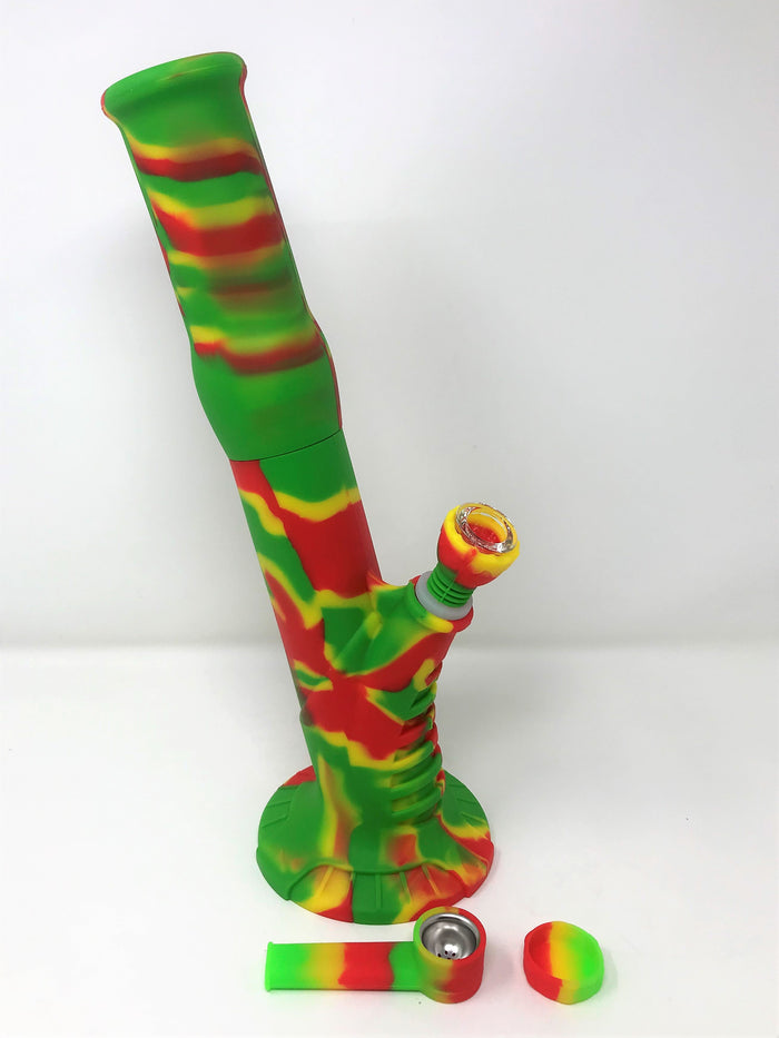 Unbreakable Detachable Silicone 14" Bong Ice Catcher Silicone Bowl Silicone Pipe - Rasta Colors