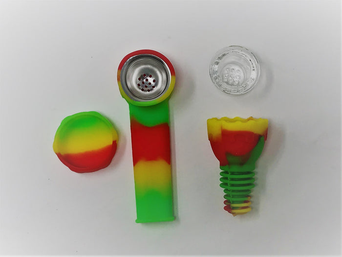 Unbreakable Detachable Silicone 14" Bong Ice Catcher Silicone Bowl Silicone Pipe - Rasta Colors