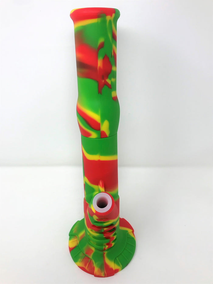 Unbreakable Detachable Silicone 14" Bong Ice Catcher Silicone Bowl Silicone Pipe - Rasta Colors