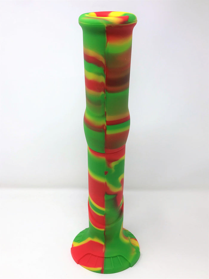 Unbreakable Detachable Silicone 14" Bong Ice Catcher Silicone Bowl Silicone Pipe - Rasta Colors