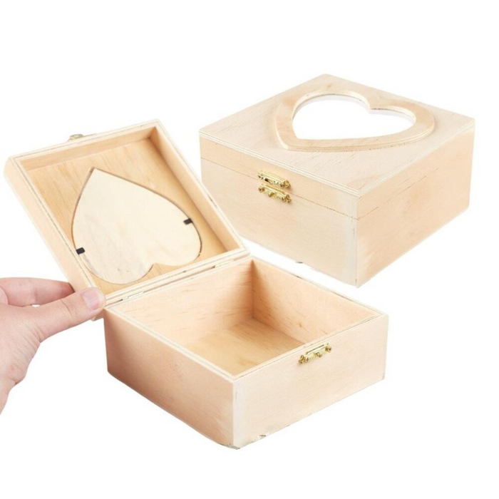 Unfinished Wooden Heart Photo Box