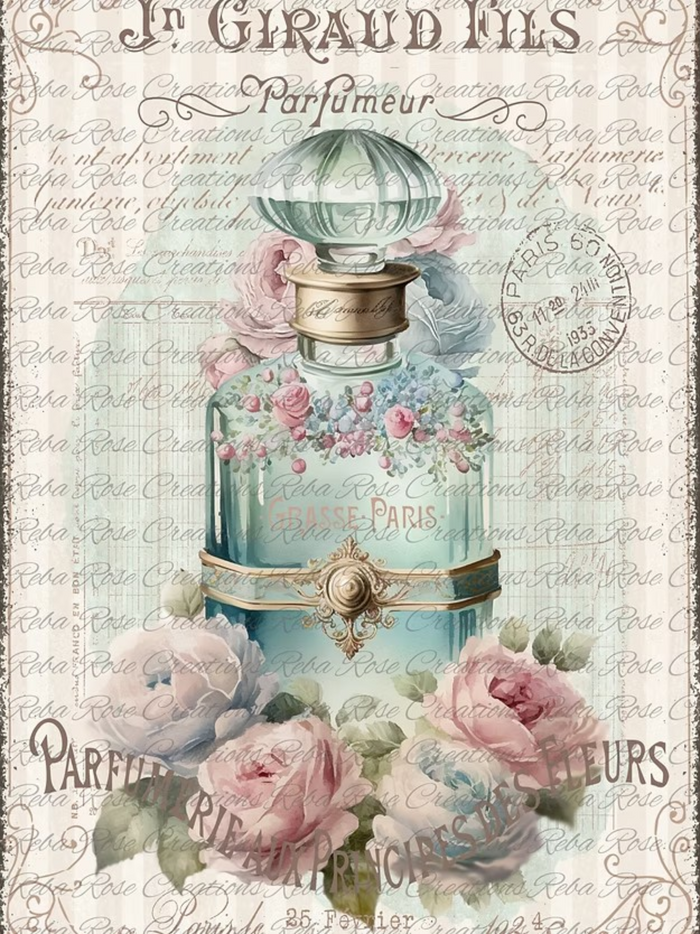 Victorian Blue Perfume Rice Paper by Reba Rose Creations