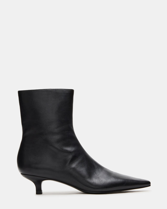 VILE Black Leather Pointed-Toe Kitten Heel Women's Ankle Boot | Steve Madden