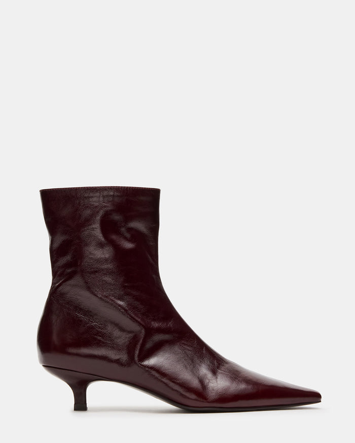 VILE Dark Cherry Leather Pointed-Toe Kitten Heel Women's Ankle Boot | Steve Madden