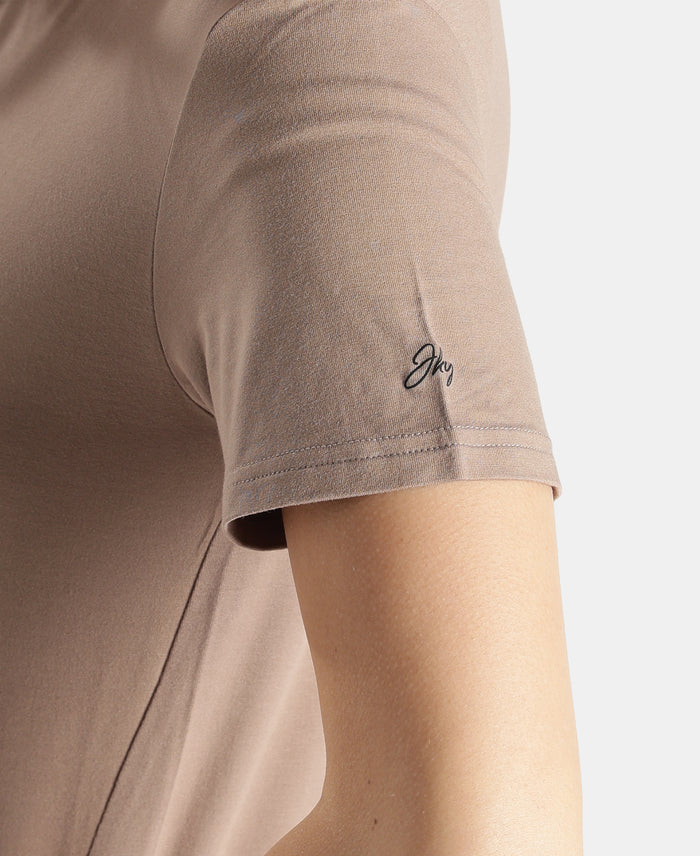 Viscose Elastane Stretch Fabric Relaxed Fit Drop Shoulder Styled T-Shirt - Taupe Grey