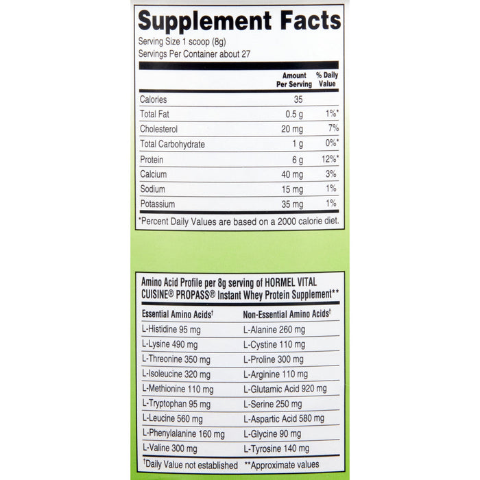 Vital Cuisine PROPASS Instant Whey Protein Supplement, Unflavored Powder, 7.5 oz Can - 13126-Single - LL Medico