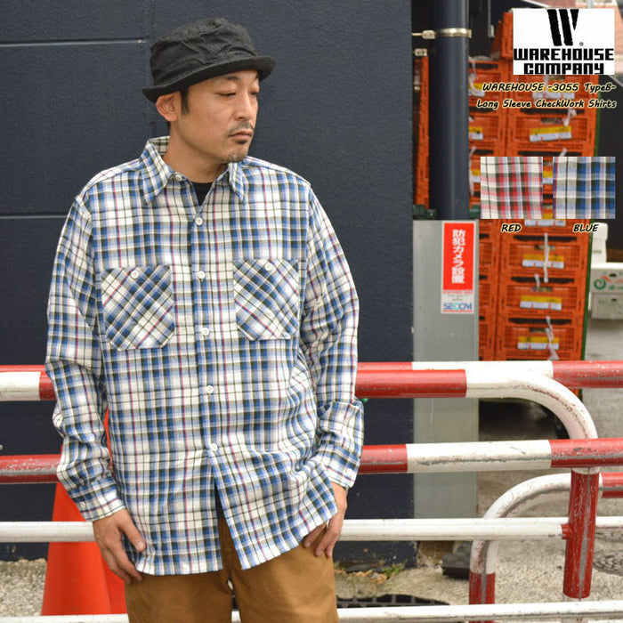 WAREHOUSE "3055 Type B" LONG SLEEVE CHECK WORK SHIRTS