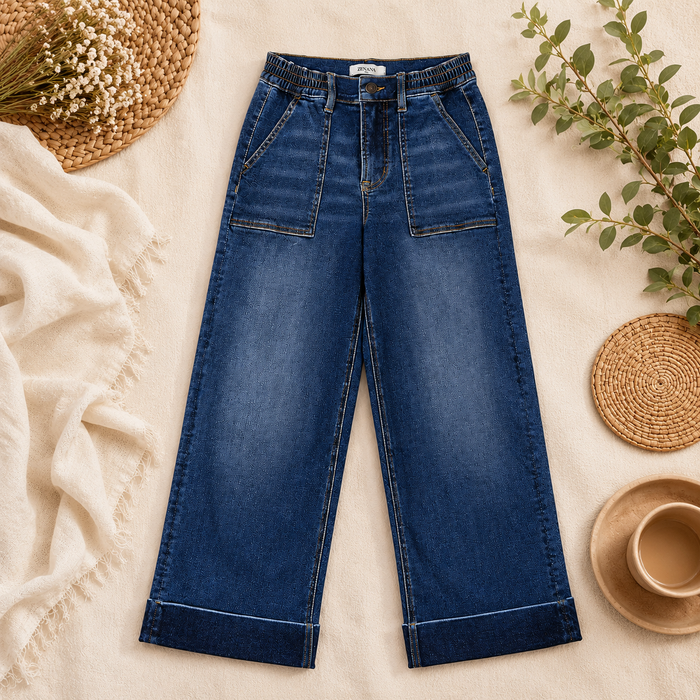 Washed Utility Pocket Cropped Denim