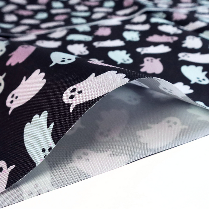 This printed WPC-Lite has ghosts that are featured in hues of pink and mint.