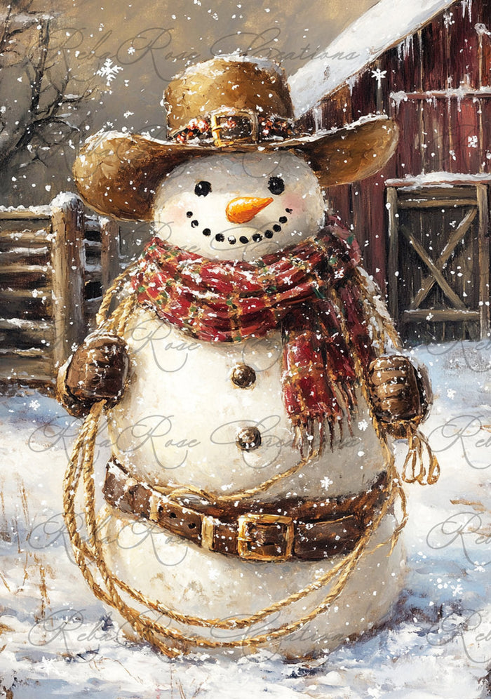 Western Snowman Rice Paper by Reba Rose Creations