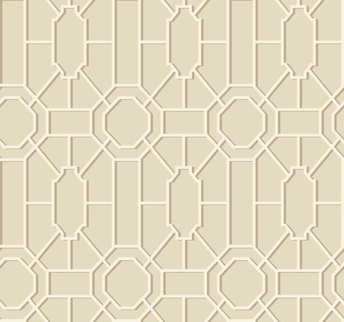 Williamsburg Geometric Lattice Soft White & Gold on Sure Strip Wallpaper - all4wallswall-paper