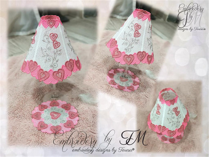 Wine glass shades with hearts + coaster/ 5x7 hoop