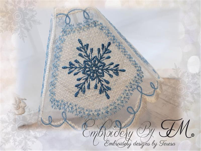 Wine glass shades with snowflakes / 4x4 and 5x7 hoop /design on organza or fabric