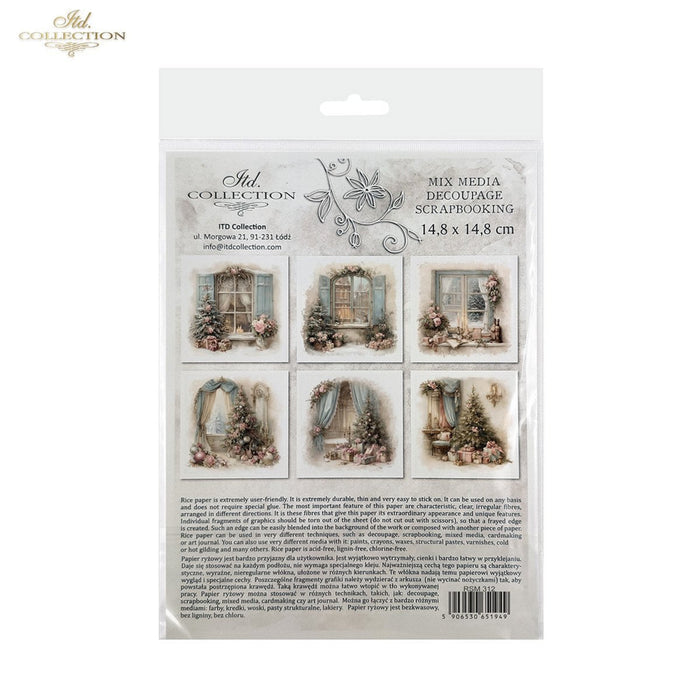 A packaged sheet of decorative scrapbooking paper from the 'Art Collection' by ITD Collection. The product is sealed in a clear plastic hanging sleeve, showing a printed front card with six sample floral window designs.