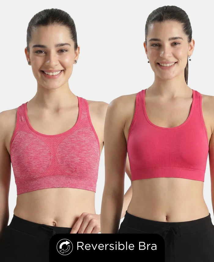Wirefree Non Padded Micro Touch Nylon Elastane Full Coverage Reversible Active Bra With StayFresh Treatment - Ruby Melange
