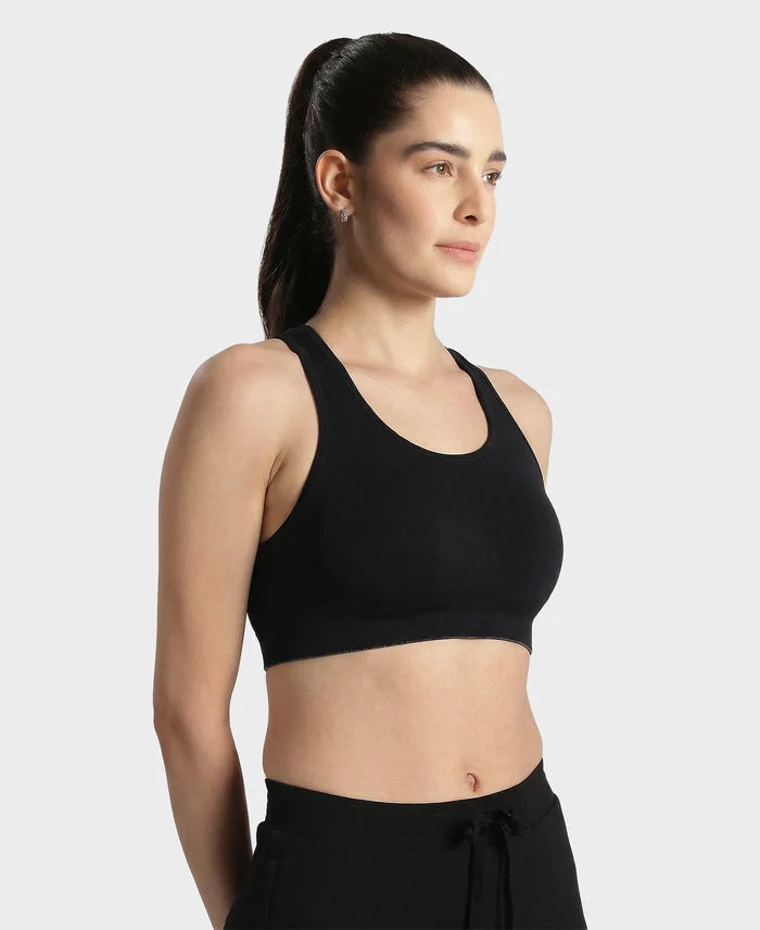 Wirefree Non Padded Micro Touch Nylon Elastane Full Coverage Reversible Active Bra With StayFresh Treatment - Black Melange