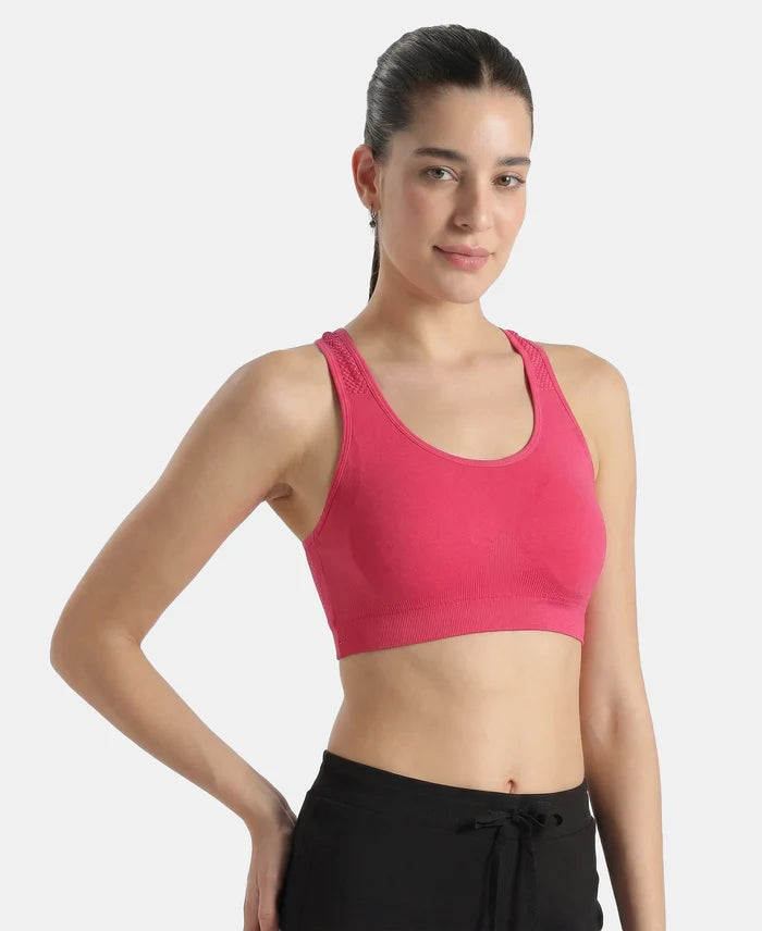 Wirefree Non Padded Micro Touch Nylon Elastane Full Coverage Reversible Active Bra With StayFresh Treatment - Ruby Melange