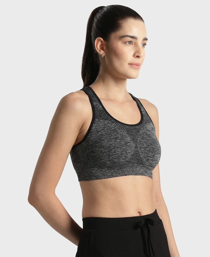 Wirefree Non Padded Micro Touch Nylon Elastane Full Coverage Reversible Active Bra With StayFresh Treatment - Black Melange