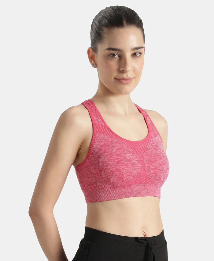 Wirefree Non Padded Micro Touch Nylon Elastane Full Coverage Reversible Active Bra With StayFresh Treatment - Ruby Melange
