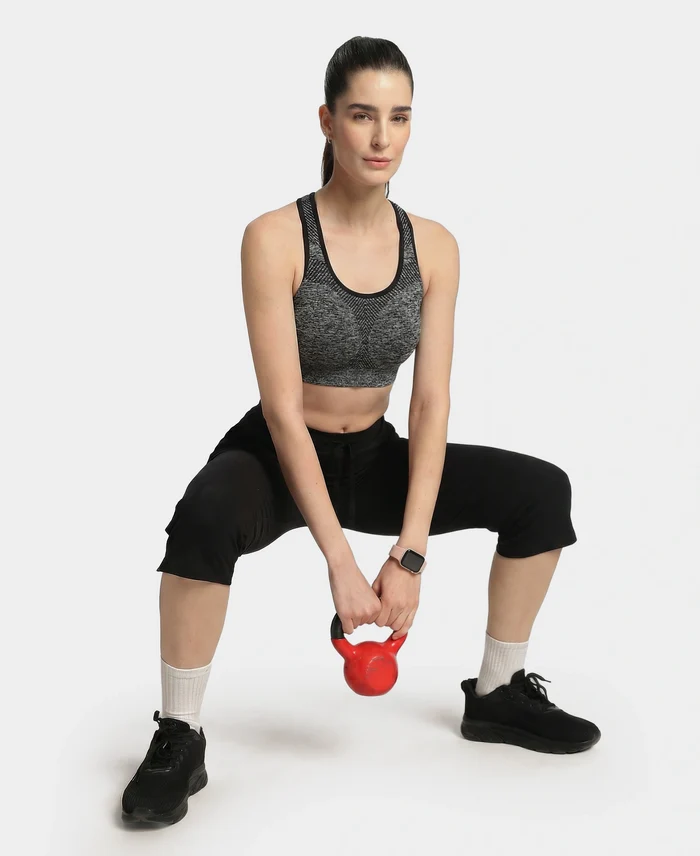 Wirefree Non Padded Micro Touch Nylon Elastane Full Coverage Reversible Active Bra With StayFresh Treatment - Black Melange