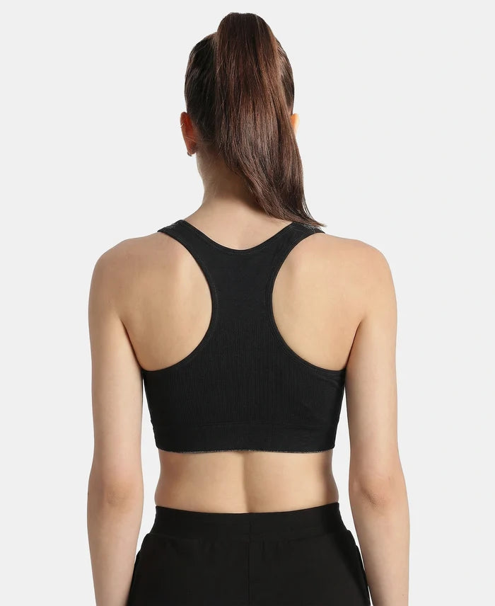 Wirefree Non Padded Micro Touch Nylon Elastane Full Coverage Reversible Active Bra With StayFresh Treatment - Black Melange
