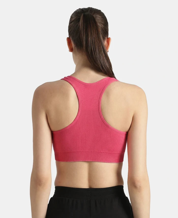 Wirefree Non Padded Micro Touch Nylon Elastane Full Coverage Reversible Active Bra With StayFresh Treatment - Ruby Melange