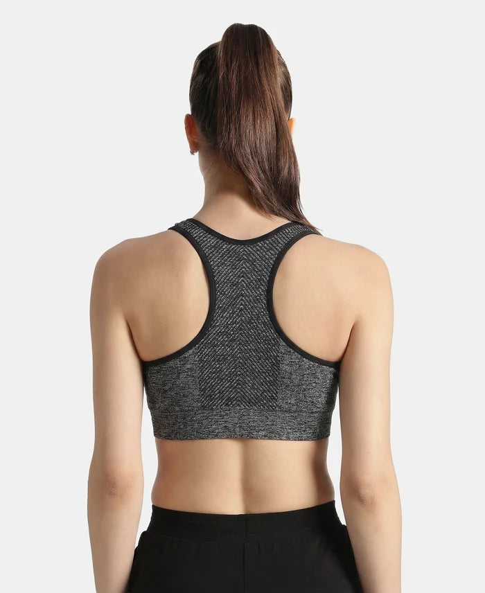 Wirefree Non Padded Micro Touch Nylon Elastane Full Coverage Reversible Active Bra With StayFresh Treatment - Black Melange