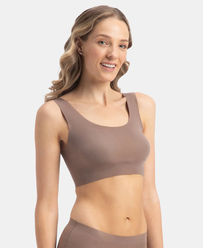 Wirefree Padded Soft touch Microfiber Elastane Bonded Tech Full Coverage Lounge Bra with 360 Degree Stretch - Deep Taupe
