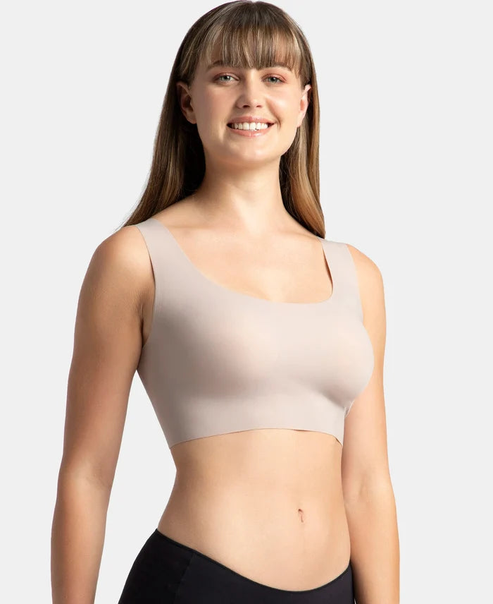 Wirefree Padded Soft touch Microfiber Elastane Bonded Tech Full Coverage Lounge Bra with 360 Degree Stretch - Mocha