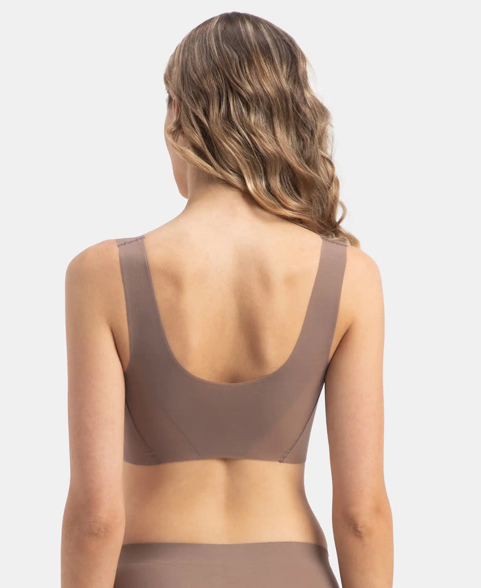 Wirefree Padded Soft touch Microfiber Elastane Bonded Tech Full Coverage Lounge Bra with 360 Degree Stretch - Deep Taupe