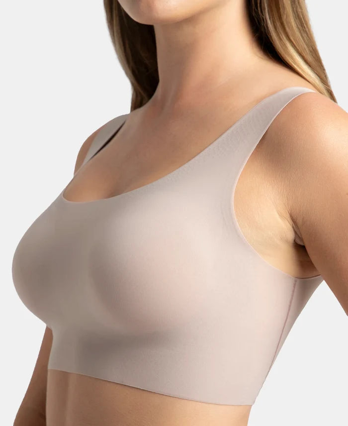Wirefree Padded Soft touch Microfiber Elastane Bonded Tech Full Coverage Lounge Bra with 360 Degree Stretch - Mocha