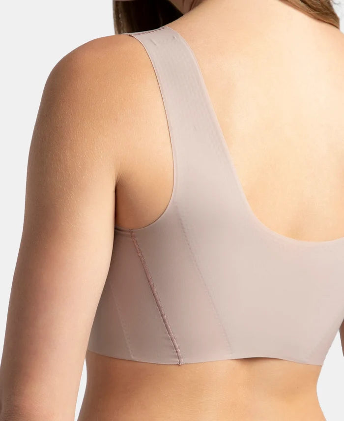 Wirefree Padded Soft touch Microfiber Elastane Bonded Tech Full Coverage Lounge Bra with 360 Degree Stretch - Mocha