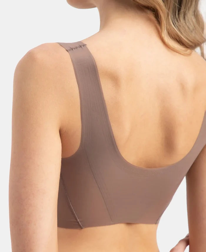 Wirefree Padded Soft touch Microfiber Elastane Bonded Tech Full Coverage Lounge Bra with 360 Degree Stretch - Deep Taupe