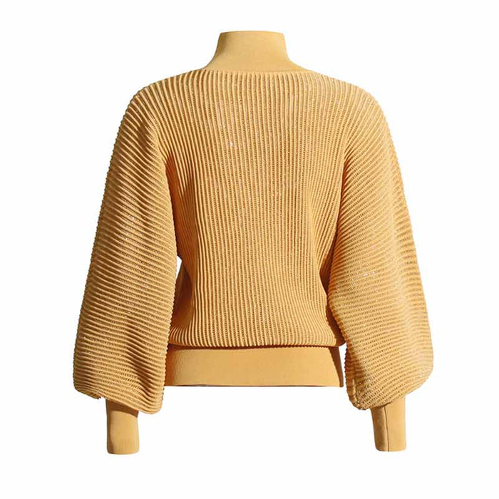Women Stand Collar Lantern Sleeve Sweater