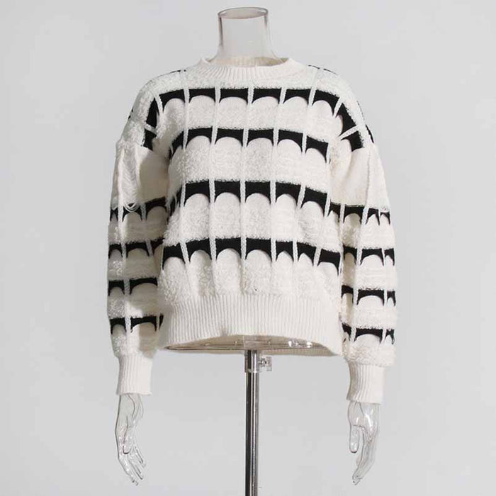 Women's Crew Neck Color Block Sweater Casual Sweater