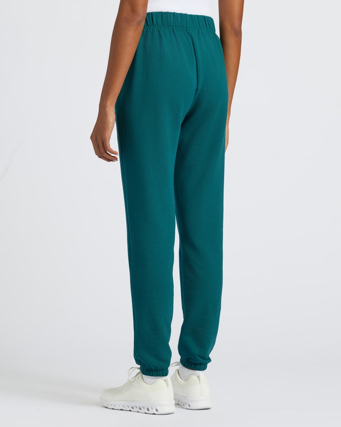 Womens Deep Emerald Relaxed Joggers with elastic waist and ankle cuffs.