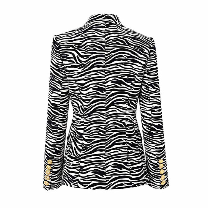 Women's Fitted Golden Buttons Coat Zebra Pattern Blazer