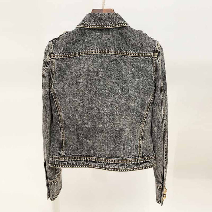 Women's Golden Buttons Fitted Denim Fitted Jacket Black Activewear Coat