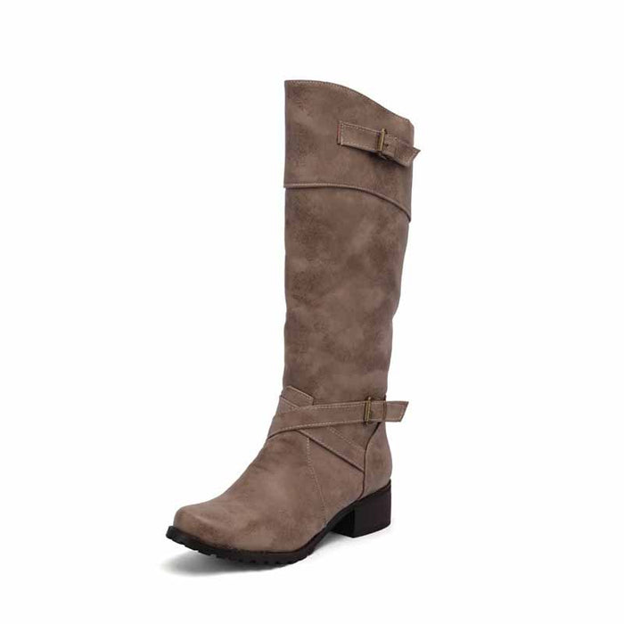 Women's Knee Length Cowgirl Boots Buckled Cowboy boots in white, black,green,khaki color