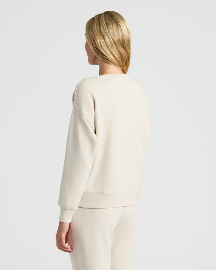 Womens Oatmeal Slouch Pullover Crew & Relaxed Jogger 2-Pack worn from behind.