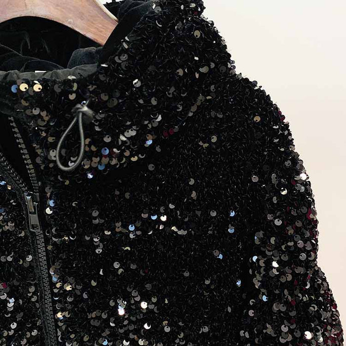 Women's Sequin Velvet Short Puffer Jacket Blingbling White duck down jacket