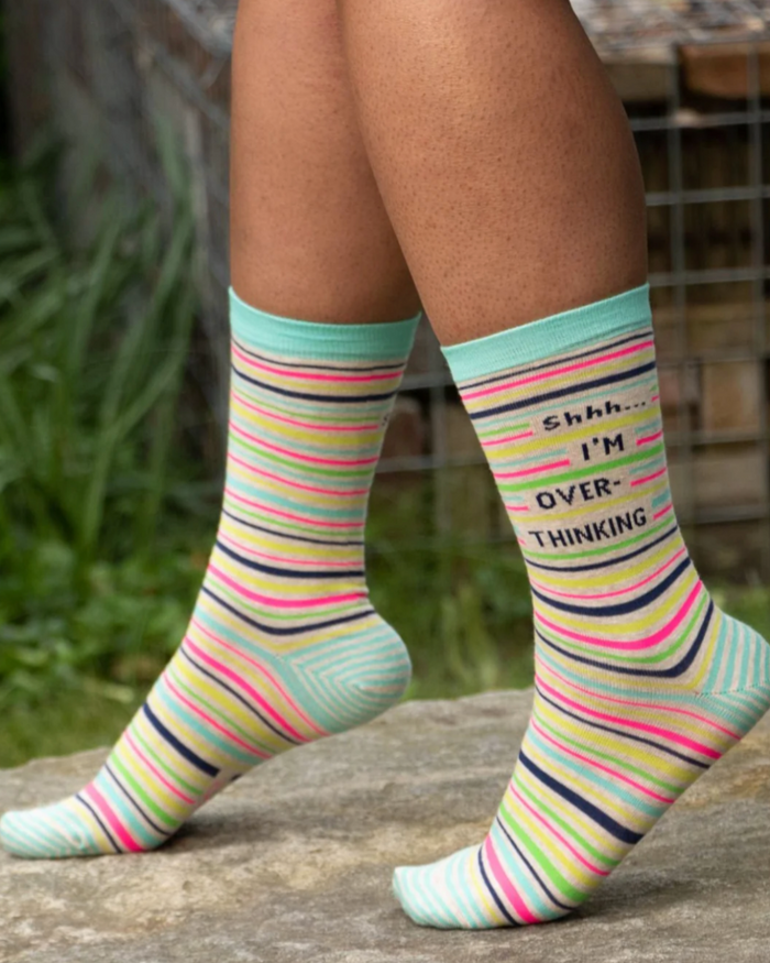 Shh I'm overthinking women's crew socks by Blue Q sold by Le Monkey House