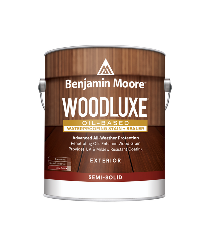 Benjamin Moore Woodluxe® Oil-Based Semi-Solid Exterior Stain available at Gleco Paint Stores.