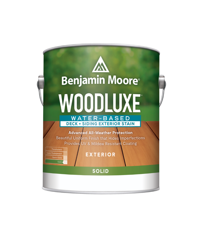 Benjamin Moore Woodluxe® Water-Based Solid Exterior Stain available at Gleco Paint Stores.