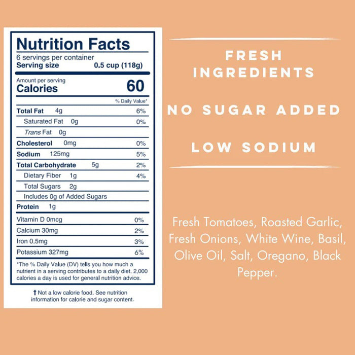 A 25 oz (708g) glass jar of YO MAMA'S FOODS ROASTED GARLIC SAUCE with a white label displaying the brand, flavor, keto certified, no sugar added, ingredients highlight; red sauce visible through the jar.