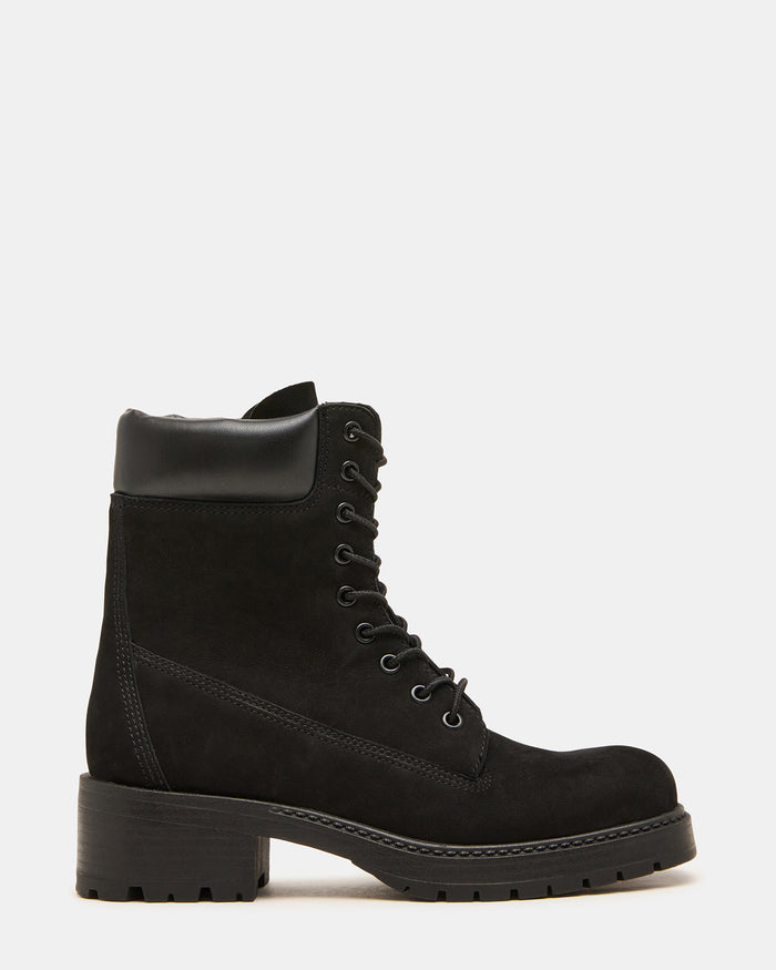 YORK Black Nubuck Lace-Up Combat Women's Ankle Boot | Steve Madden