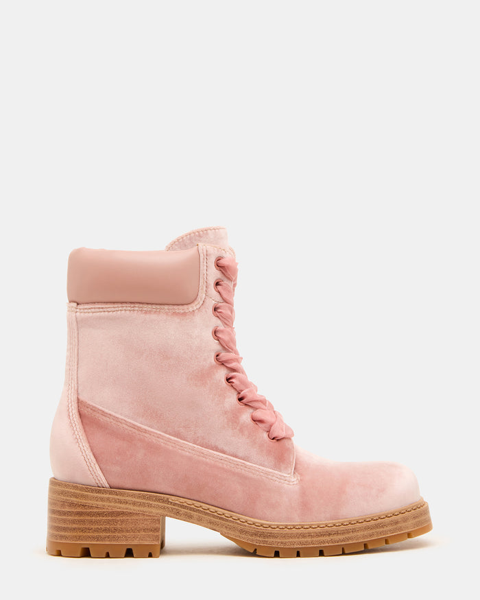 YORK Pink Velvet Lace-Up Combat Women's Ankle Boot | Steve Madden